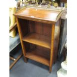 An Edwardian mahogany and satinwood inlaid open front bookcase with a gilt brass gallery 95cm 53cm