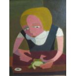 K*** Neap (Modern British School) 'Girl with a frog', oil on board, 55 x 44cm