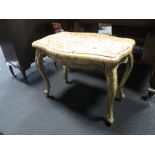 A French breche d'alep marble top low occasional table, on associated painted table base