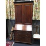 A George III oak bureau bookcase H217cm W91cm D50cm