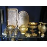 A 20th century Iranian gold plated samovar set and another (qty)