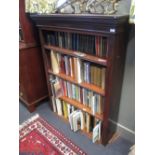 A late Victorian mahogany open front bookcase with dentil moulded frieze H136cm W105cm D31 cm