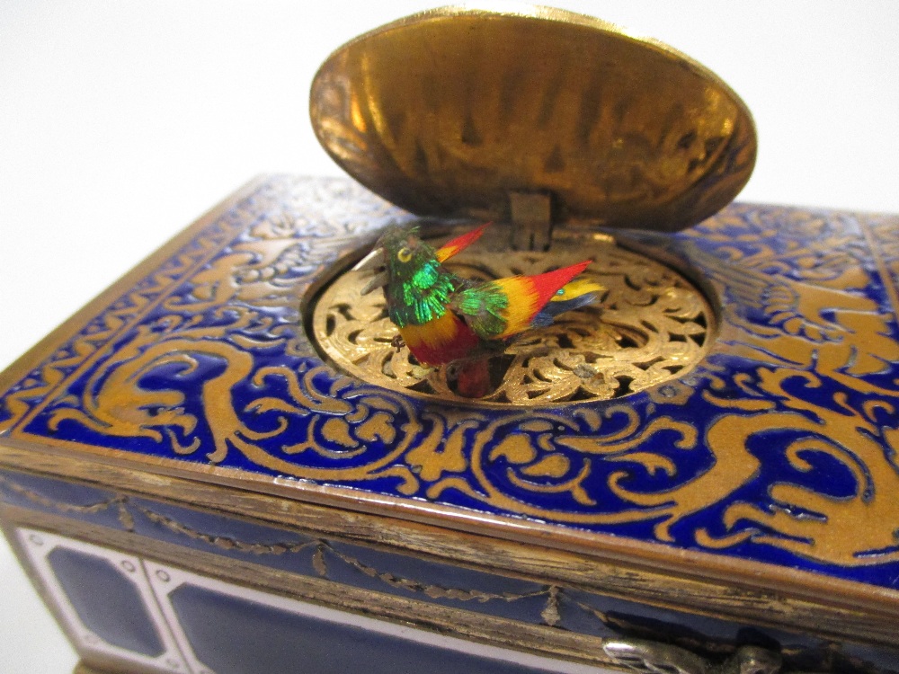 A Continental clockwork enamel cased singing bird automaton - Image 2 of 4