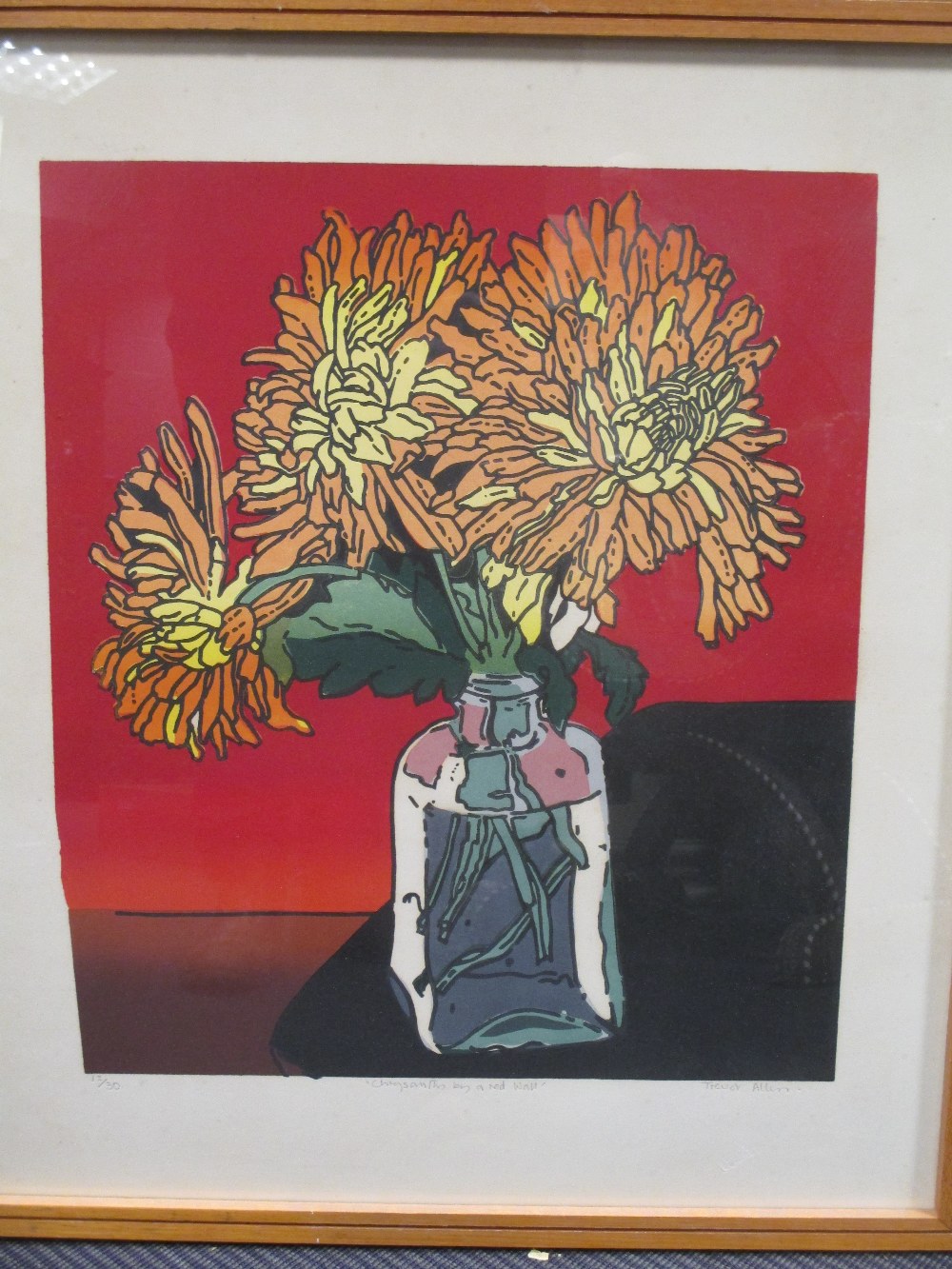 Trevor Allen (British, 1939-2008) 'Chrysanths by a Red Wall', signed and numbered 12/30, silkscreen,