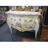 A painted marble top commode H83cm W105cm D53cm