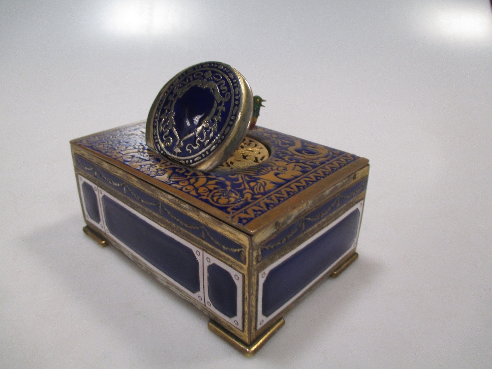 A Continental clockwork enamel cased singing bird automaton - Image 3 of 4