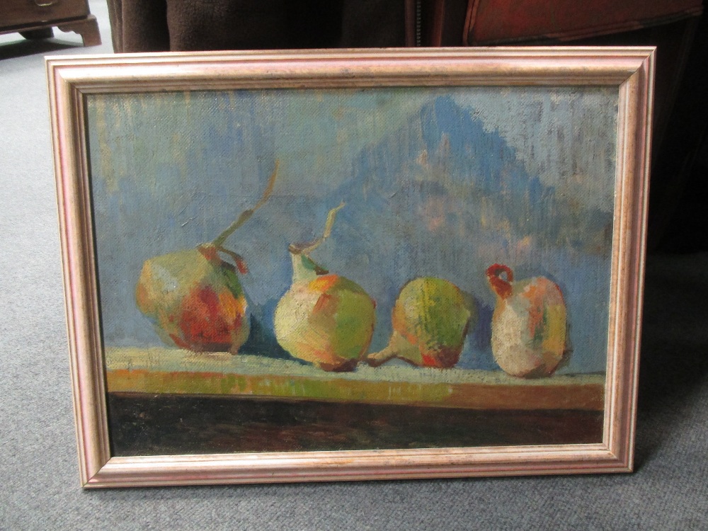 I. Blane (Modern British School) 'Onions on a shelf', oil on board, 34 x 48cm - Image 2 of 4