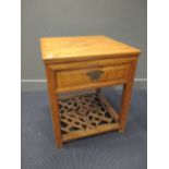 A modern Chinese elm table with drawer and carved undertier 77 x 66 x 66cm There are at least 5