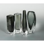 Nils Landberg for Orrefors, a collection of four Sommerso glass vases, circa 1955, in cased green/