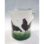 A Wemyss quart tankard, decorated with a band of black chickens within green line borders, impressed