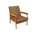 Guy Rogers, a mid-century 'Manhattan' teak adjustable armchair, with original olive-green 'Harris