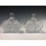 Two Flowers, a pair of modern Lalique glass scent bottles, the clear and frosted glass bottles and