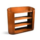 An Art Deco walnut bookshelf, the curved ends enclosing four open shelves 84 x 99 x 32cm (33 x 39