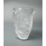 A modern Lalique Martinet pattern vase, moulded in clear and frosted glass, etched mark 24.50cm (