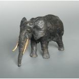 § Jean Lemonnier, (French, born 1950), Elephant, a patinated bronze study, with gilt bronze tusks,