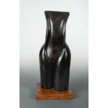 Bougain, a 20th century carved stone female form, signed to reverse, mounted to a hardwood plinth