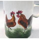A Wemyss quart tankard, decorated with a band of chickens within green line borders, impressed and