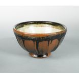 Richard Batterham (born 1936), a cut sided stoneware bowl, with tenmoku glaze to exterior and