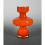 A Kastrup-Holmegaard type orange cased glass vase, with swollen waist, unmarked 30cm (12in)