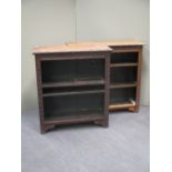 A near pair of oak bookcases with carved borders, 102 x 91 x 35cm and 102 x 106 x 33cm (2)