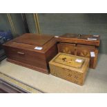 A Tea Caddy, a Puzzle box decorated with Scotties and a wooden Jewellery box (3)