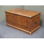A 19th century painted chest, with carrying handles, the sides decorated with rectangular belted