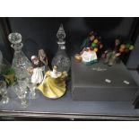 Waterford and earlier glassware, and five Royal Doulton figures including balloon sellers