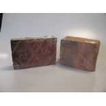A 17th century moulded brick fragment with coat of arms, dated 1685 together with another moulded