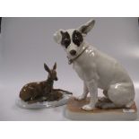 A Nymphenbury model of a terrier, 31.5cm high & Continental model of a doe & fawn