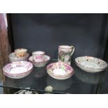 Lustre Ware - Sailor's Farewell mug, Crimea 'frog' mug & two cups and various saucers (some Ex.