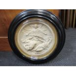 Robert Jefferson - a circular parian wall plaque 'The Fall of the Rebel Angels' 30cm inc. frame; and