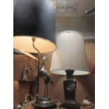 Two modern lamps, one with crane to base (A/F)