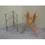 A folding folio stand, faux bamboo turned frame towel rail and a small mahogany two part clothes