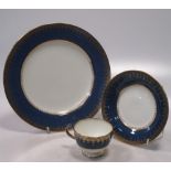 An early 20th century Wedgewood blue and gilt dinner and tea service (Approx 99 pieces)