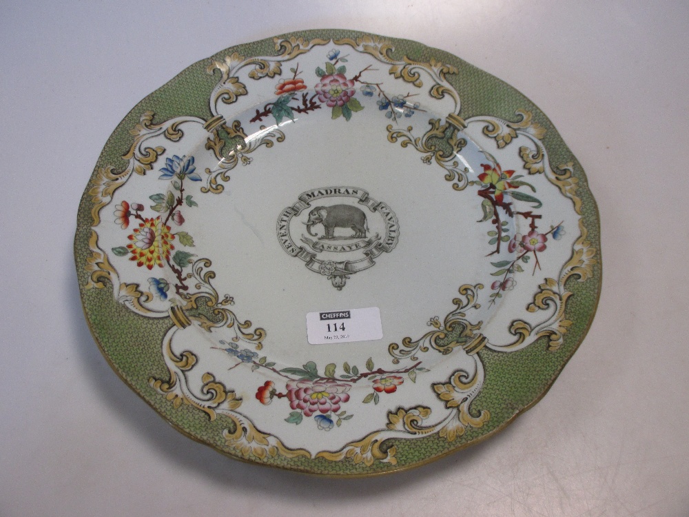 A 19th century Mason's plate decorated with the crest of the 7th Madras cavalry