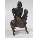 A bronze figure of a Chinese warrior on horseback, 28cm high