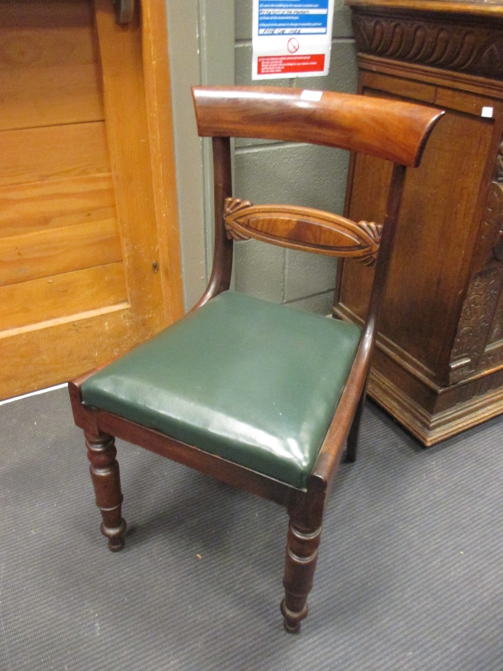 A Regency style mahogany chair open turned legs with drop-in seat