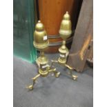 A pair of 19th century American (?) brass and steel andirons