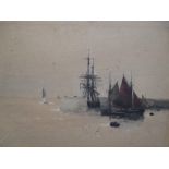 Clara Montallia 'Sailing Boat in a port', watercolour on board, signed and dated '87', 23 x 30cm