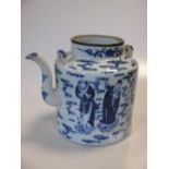 A 19th century Chinese blue and white wine pot, the body decorated with stylised clouds and