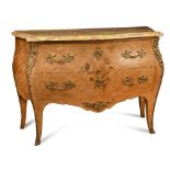 A Louis XV revival kingwood and parquetry commode, 20th century, with rouge marble top, with gilt