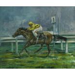 § Claire Eva Burton (British, b. 1955) Finishing line signed lower left "Claire Eva Burton" oil on