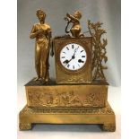 A French mid-19th century gilt metal mantel clock, the case with standing classical female figure