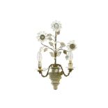 A set of four twin-branch glass wall lights, probably French 52cm (20in)