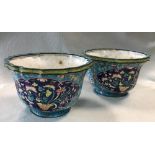 A pair of Chinese enamel jardinieres, of tapering scalloped form 17 x 26cm (7 x 10in)