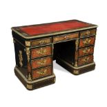 A Victorian boulle work twin pedestal desk, cut brass and tortoiseshell decoration, with gilt