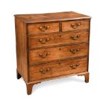 A George III mahogany chest of drawers with two short and three long drawers, brass swan neck