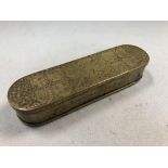 A good 18th century Dutch brass tobacco box, the rounded rectangular form engraved with a double