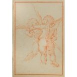 Italian School, 17th Century Putti embracing; A Hand holding a staff red chalk on paper, 20 x 13.5