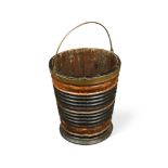 A Regency fruitwood and ebonised peat bucket, with brass bound rim and swing handle 35cm (14in)